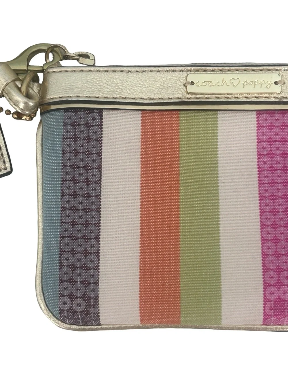 Coach Poppy Legacy Stripe Wristlet Bag 44910 Multicolor Sequin Gold Y2K McBling